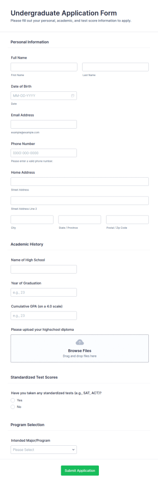 Undergraduate Application Form Template