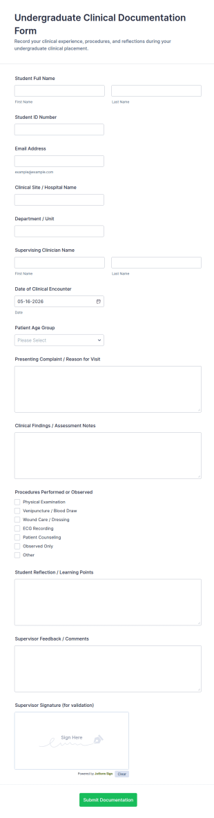 Undergraduate Clinical Documentation Form Template