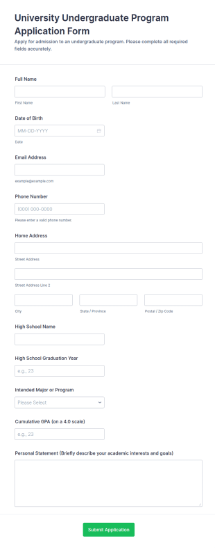 Undergraduate Program Application Form Template