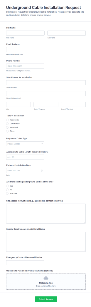 Underground Cable Installation Request Form Template
