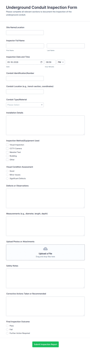 Underground Conduit Inspection Form Template