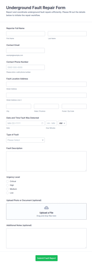 Underground Fault Repair Form Template