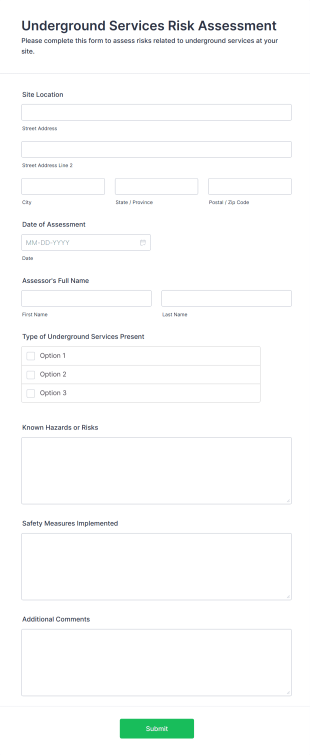 Underground Services Risk Assessment Form Template