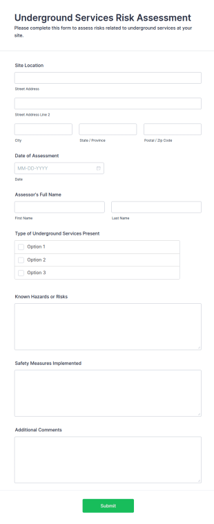 Underground Services Risk Assessment Form Template