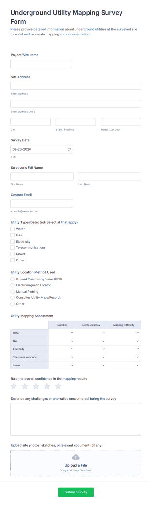 Underground Utility Mapping Survey Form Template