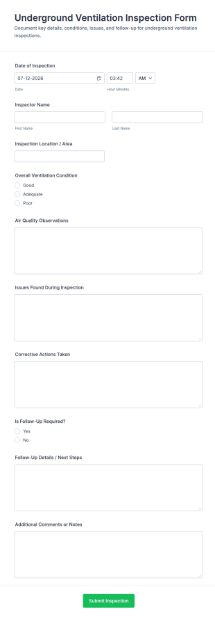 Underground Ventilation Inspection Form Template