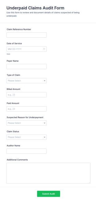 Underpaid Claims Audit Form Template