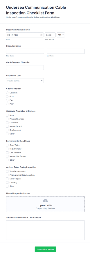 Undersea Communication Cable Inspection Checklist Form Template