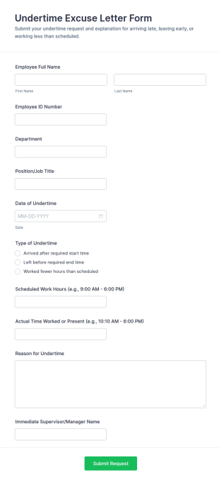 Undertime Excuse Letter Form Template