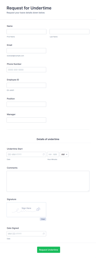 Undertime Request Form Template