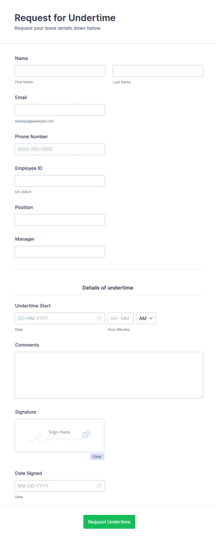 Undertime Request Form Template