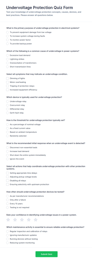 Undervoltage Protection Quiz Form Template