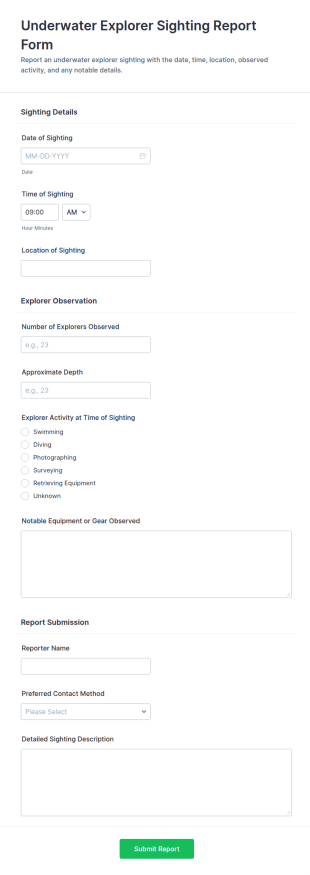 Underwater Explorer Sighting Report Form Template