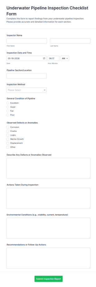 Underwater Pipeline Inspection Checklist Form Template