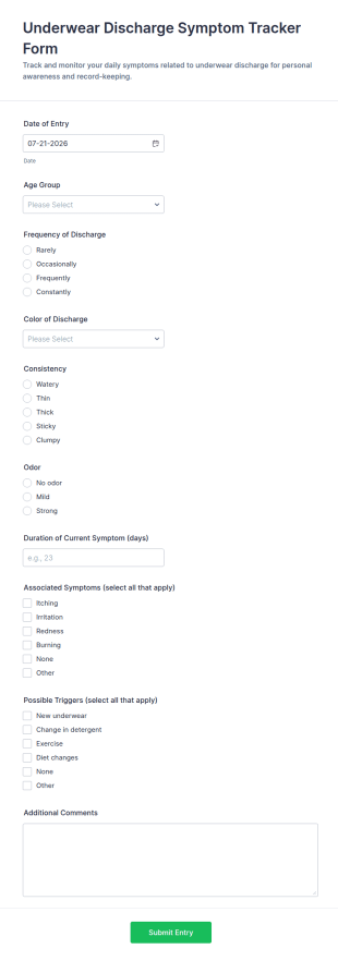 Underwear Discharge Symptom Tracker Form Template