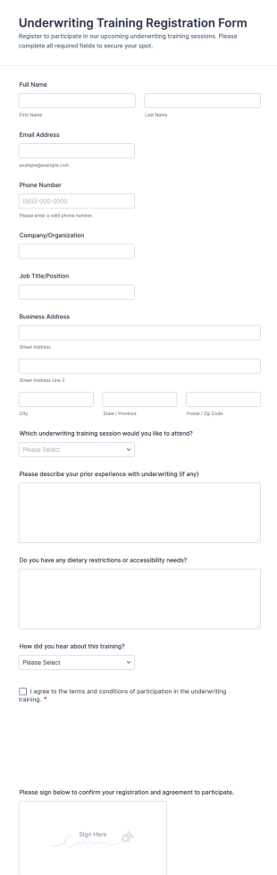 Underwriting Training Registration Form Template
