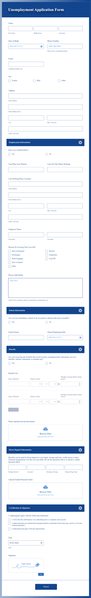Unemployment Application Form Template