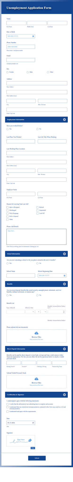 Unemployment Application Form Template