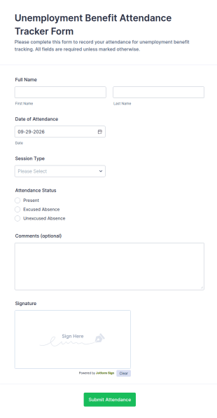 Unemployment Benefit Attendance Tracker Form Template