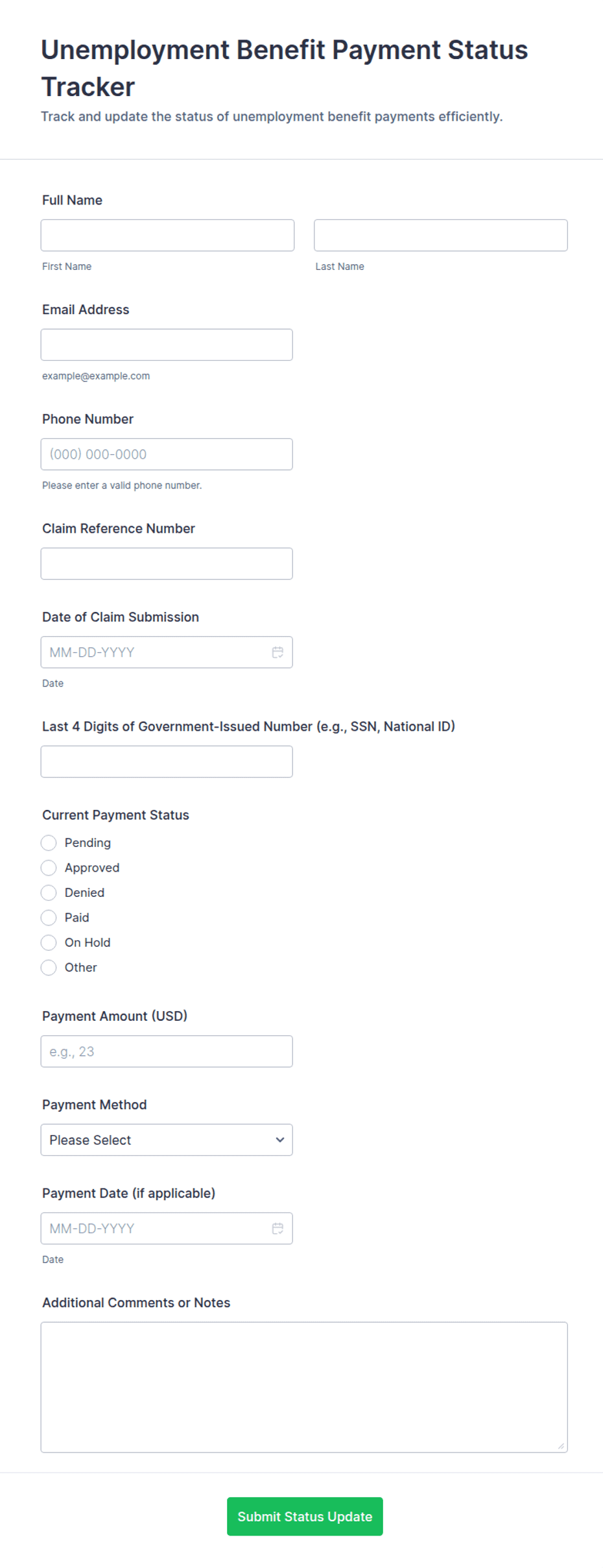 Unemployment Benefit Payment Status Tracker Form Template | Jotform