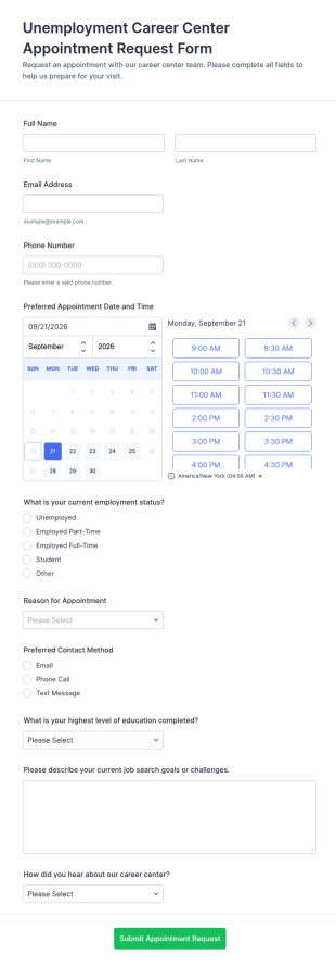 Unemployment Career Center Appointment Request Form Template