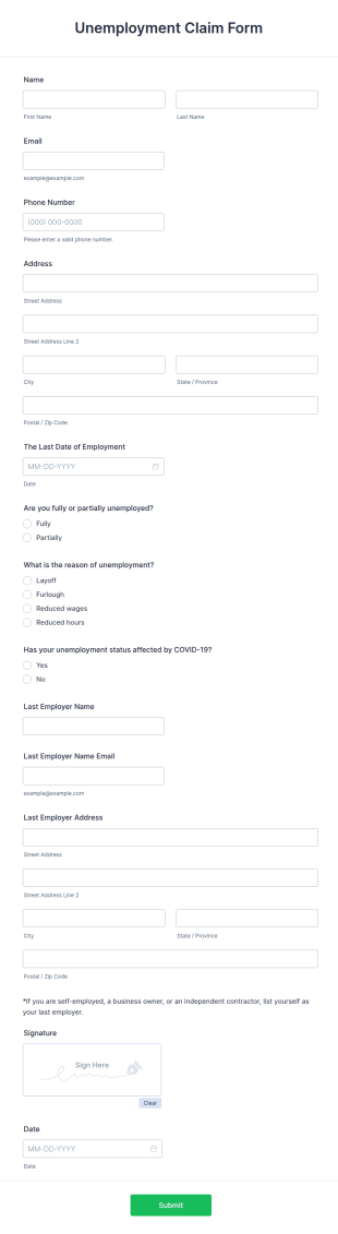 Unemployment Claim Form Template