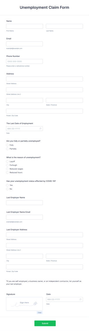 Unemployment Claim Form Template