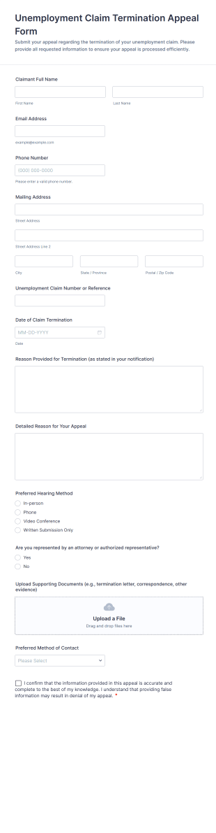 Unemployment Claim Termination Appeal Form Template