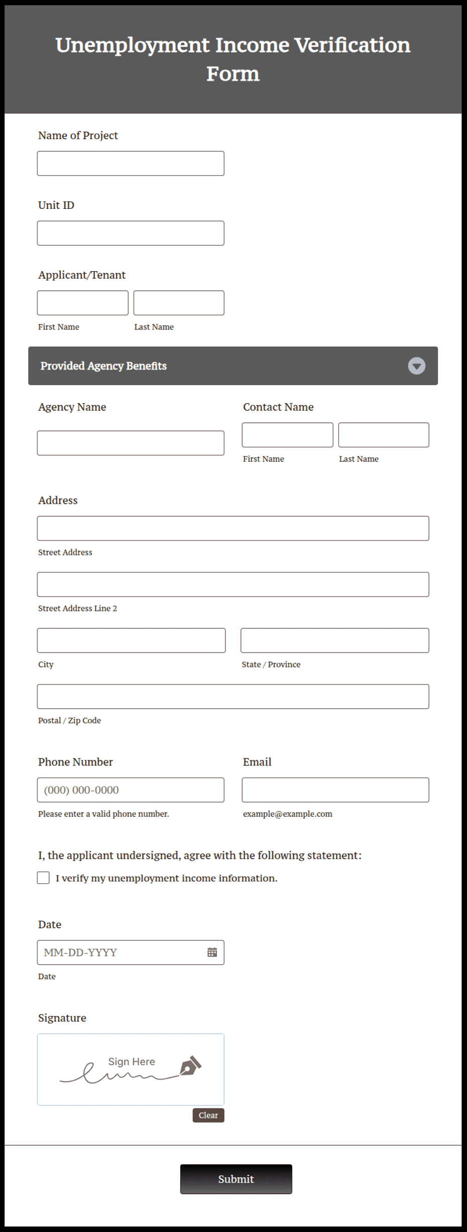 Workforce Income Form Unemployment Income Verification Form Template | Jotform