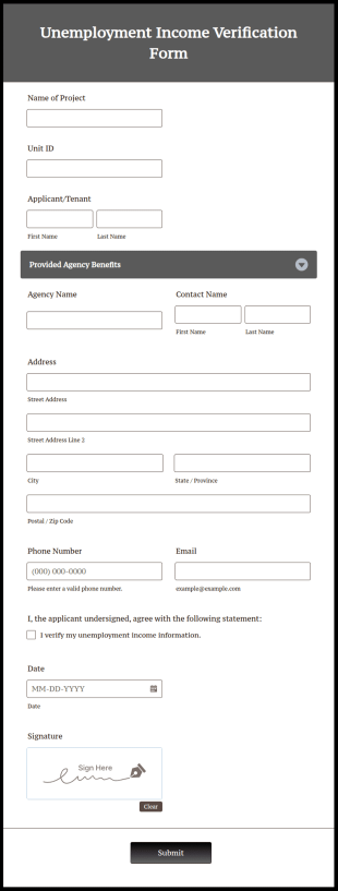 Unemployment Income Verification Form Template