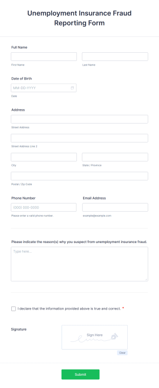 Unemployment Insurance Fraud Reporting Form Template