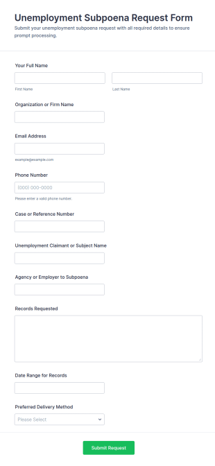 Unemployment Subpoena Request Form Template