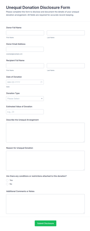 Unequal Donation Disclosure Form Template