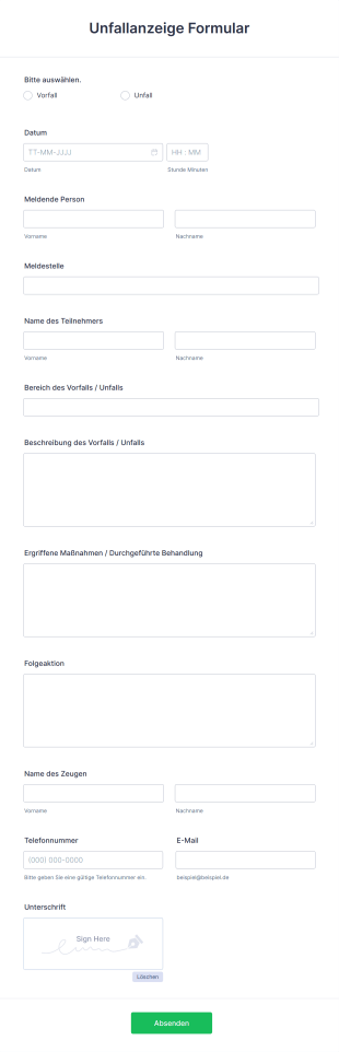 Unfallanzeige Formular Form Template