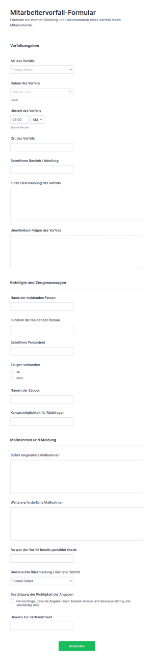 Unfallbericht Für Mitarbeitende Formular