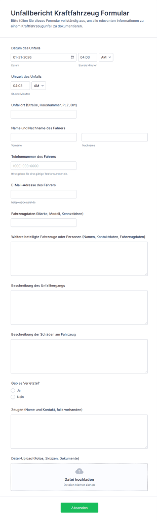 Unfallbericht Kraftfahrzeug Formular