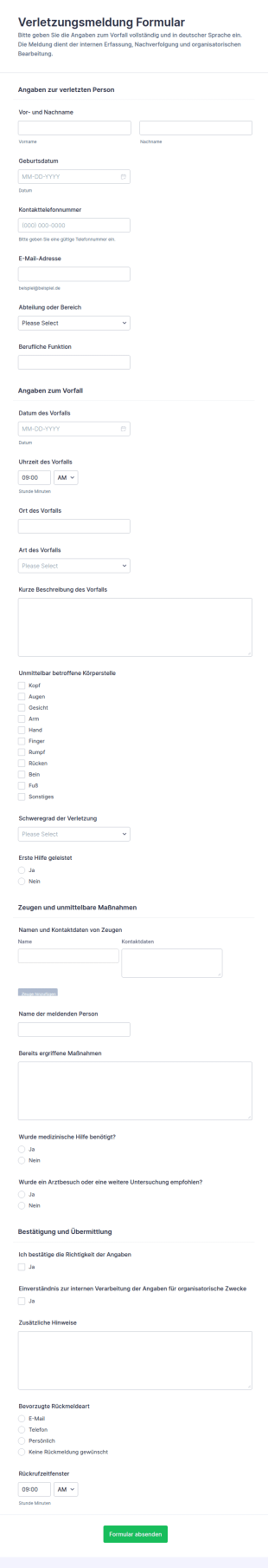 Unfallmeldung Formular