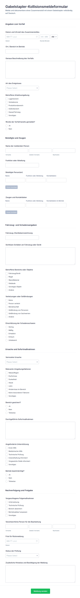 Unfallsbericht Für Gabelstapler – Formular