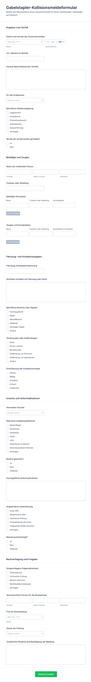 Unfallsbericht Für Gabelstapler – Formular