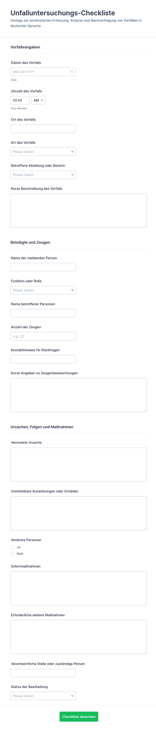 Unfalluntersuchungs Checkliste Formular