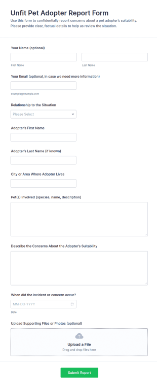 Unfit Pet Adopter Report Form Template