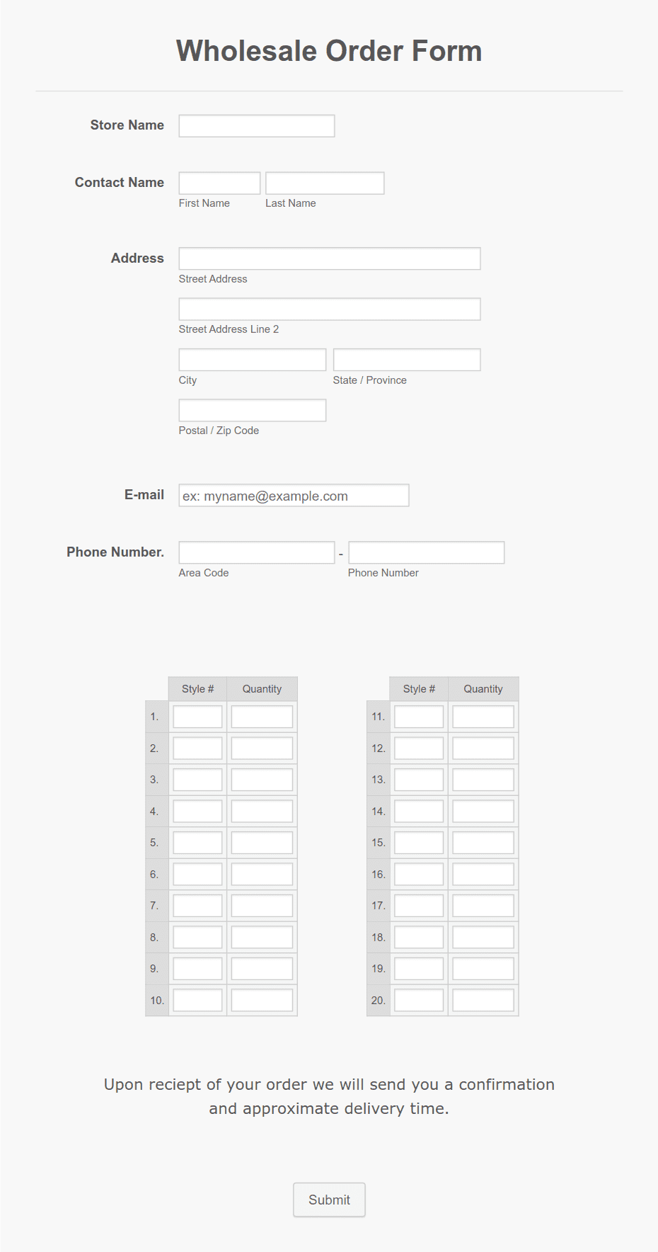 Unico order Form Template | Jotform