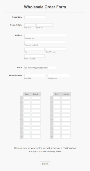 Unico Order Form Template