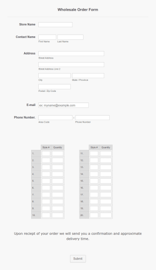 Unico Order Form Template