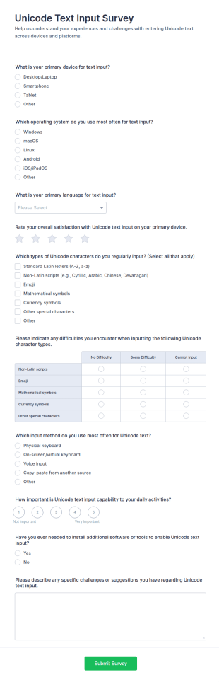 Unicode Text Input Survey Form Template