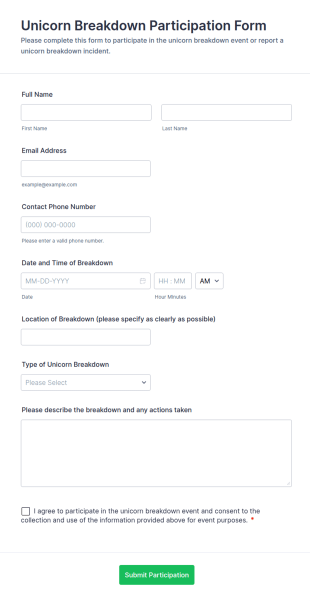 Unicorn Breakdown Participation Form Template