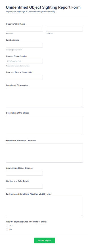 Unidentified Object Sighting Report Form Template