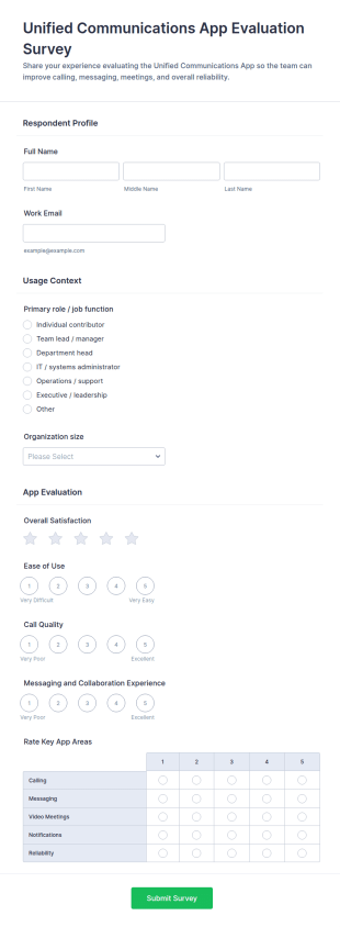 Unified Communications App Evaluation Survey Form Template