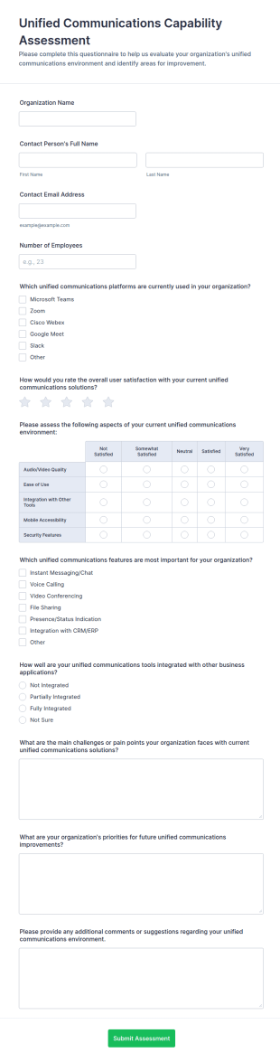 Unified Communications Capability Assessment Questionnaire Form Template