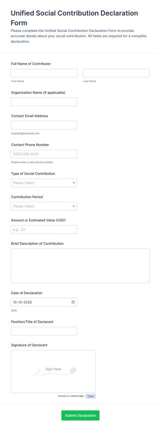 Unified Social Contribution Declaration Form Template